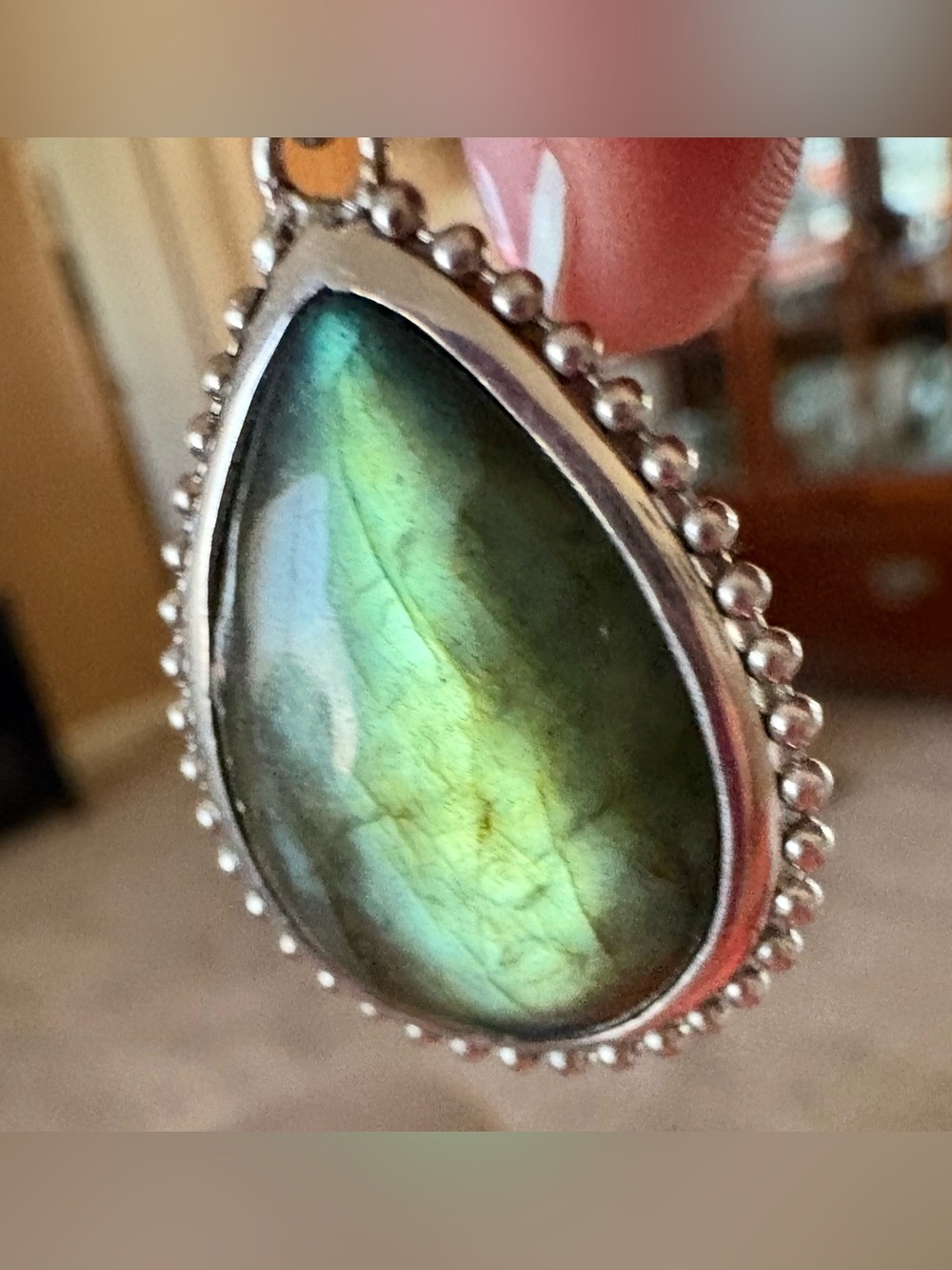 Turquoise & Labradorite Reversible Pendant w/chain - Picture 3 of 9